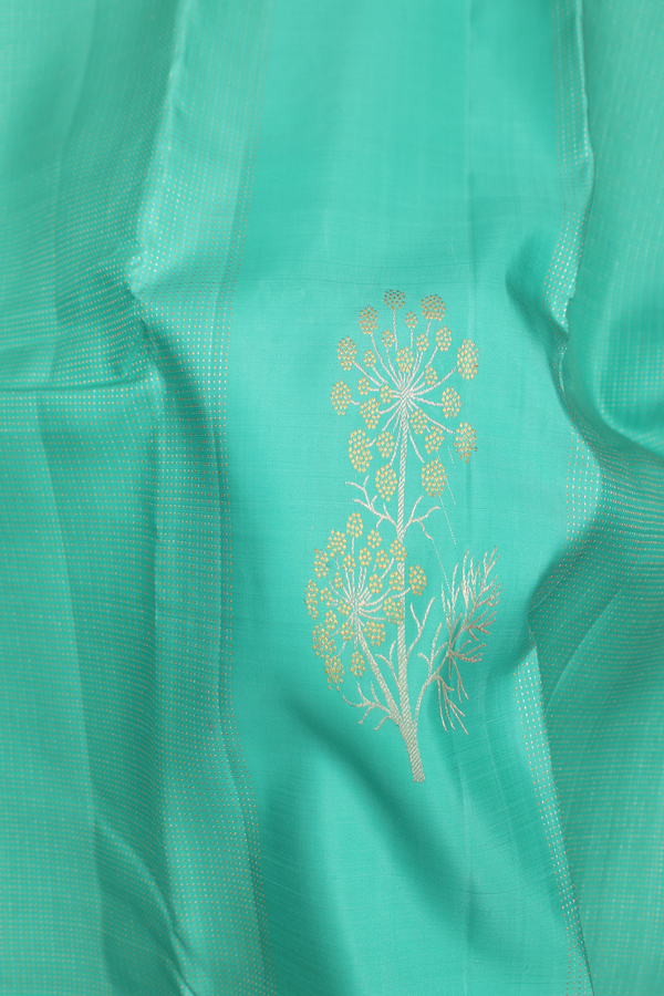 Kanchipuram Silk Saree In Blue Along Stripes With Motifs