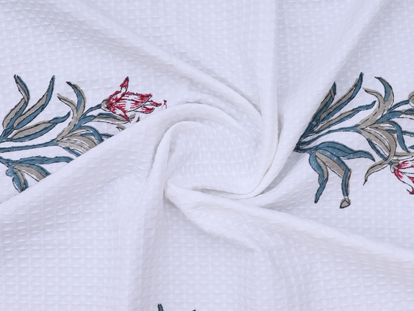 Floral Design White Cotton Towel