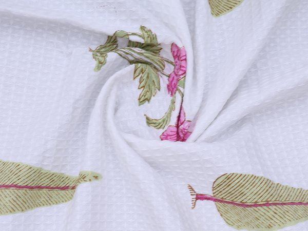 Floral Design White Cotton Towel