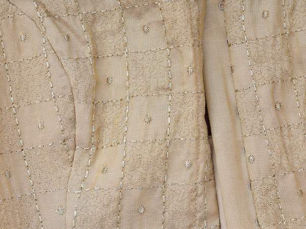 Round Neck Checks Design Tan Semi Raw Silk Readymade Blouse