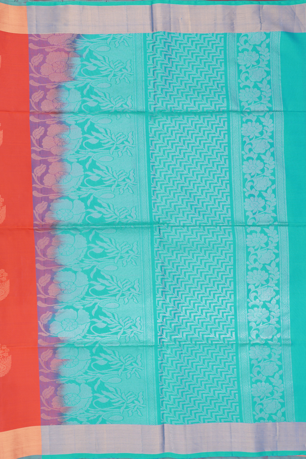 Soft Silk Saree In Bright Orange With Floral Motifs