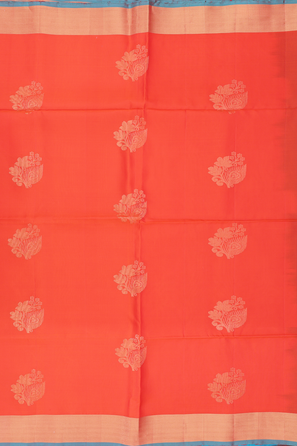 Soft Silk Saree In Bright Orange With Floral Motifs