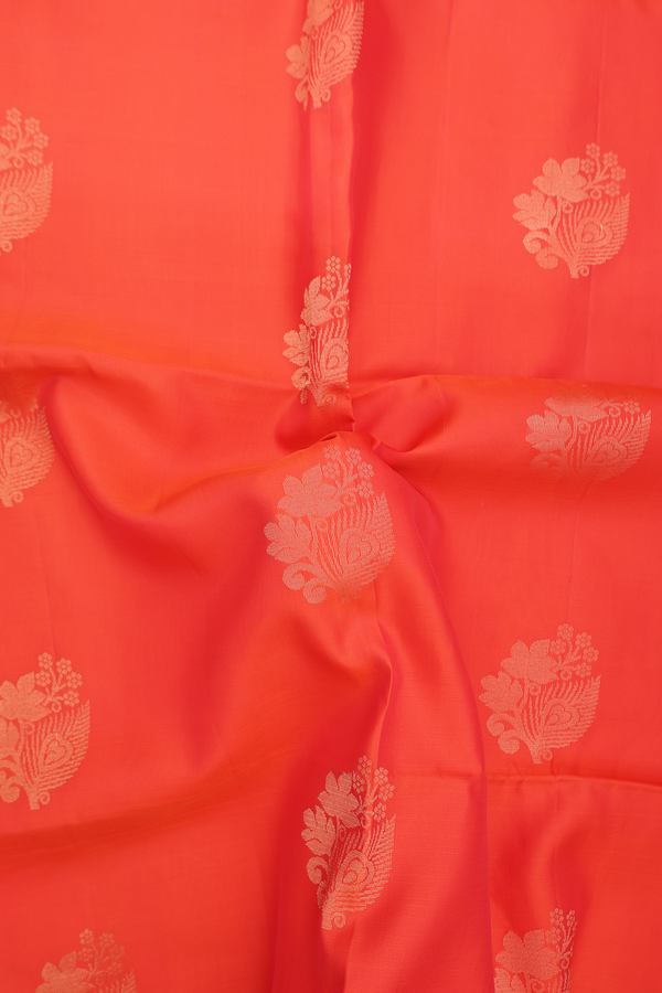 Soft Silk Saree In Bright Orange With Floral Motifs