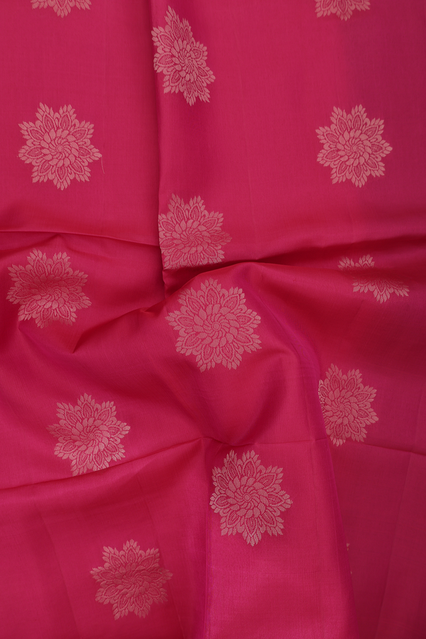 Soft Silk Saree In Rose Red With Floral Motifs