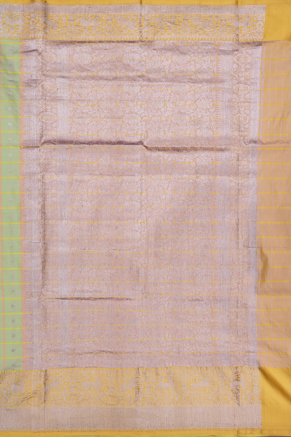 Banarasi Silk Saree In Pastel Green With Checks Design