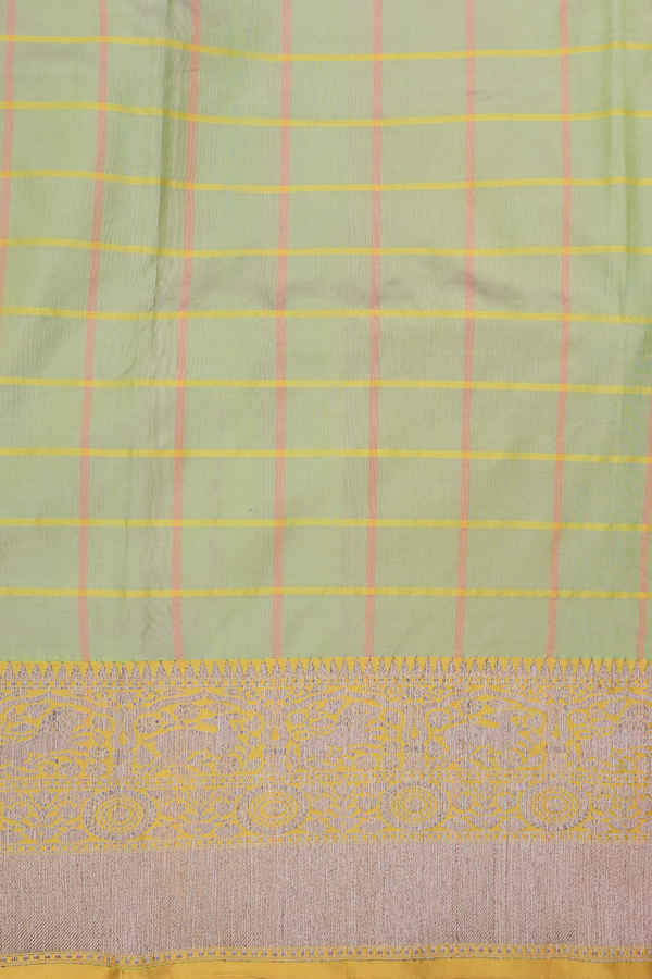 Banarasi Silk Saree In Pastel Green With Checks Design