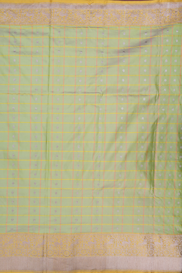 Banarasi Silk Saree In Pastel Green With Checks Design