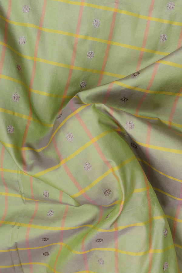 Banarasi Silk Saree In Pastel Green With Checks Design