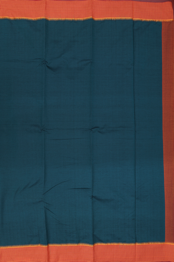 Dharwad Cotton Saree In Forest Green With Checks Border