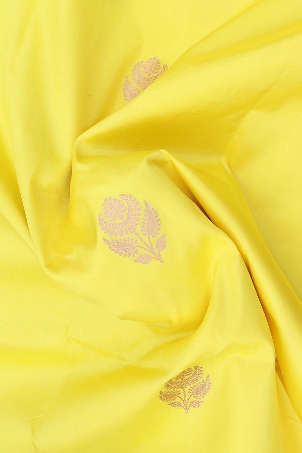 Banarasi Silk Saree In Yellow With Floral Zari Motifs