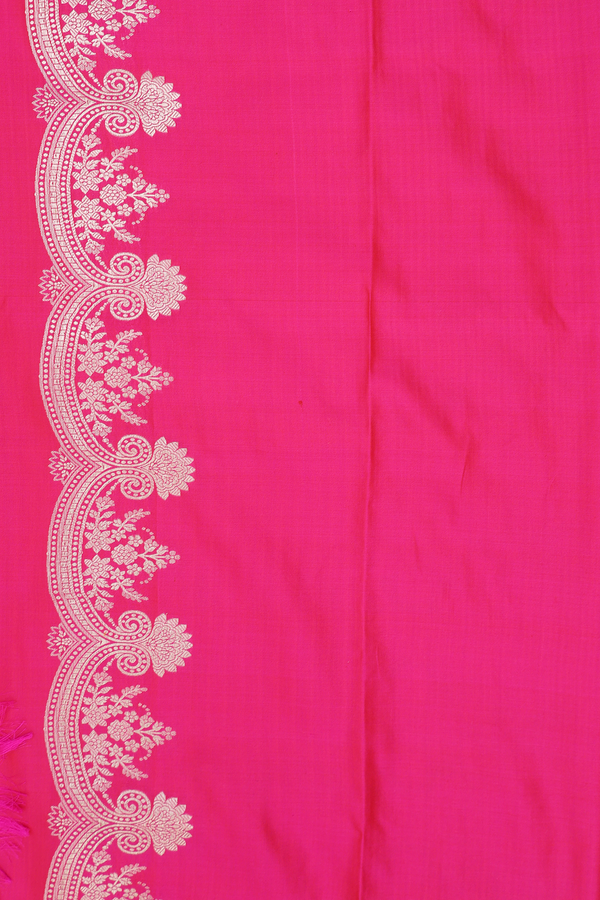 Banarasi Silk Saree In Rani Pink With Floral Design