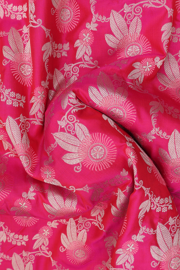 Banarasi Silk Saree In Rani Pink With Floral Design