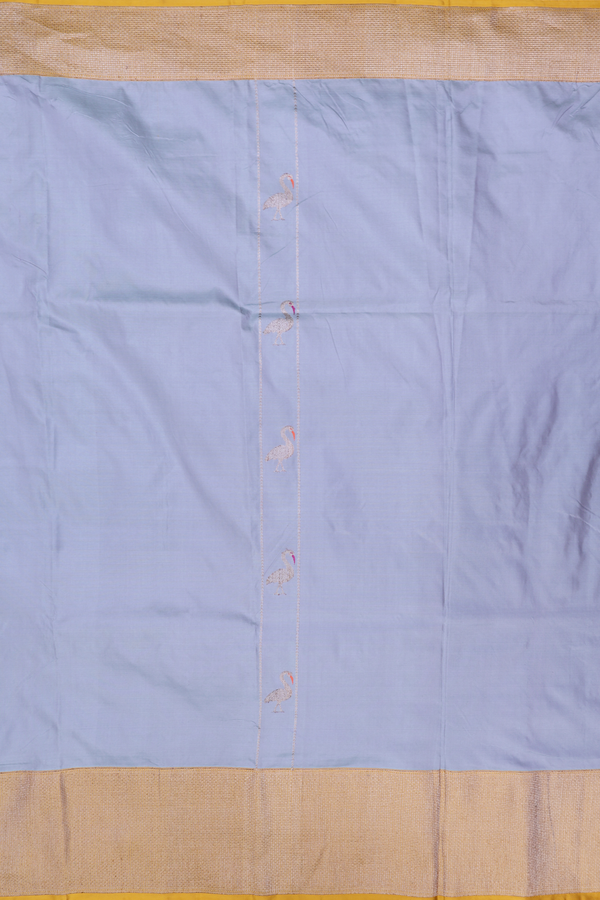 Banarasi Silk Saree In Steel Grey With Stripes Design