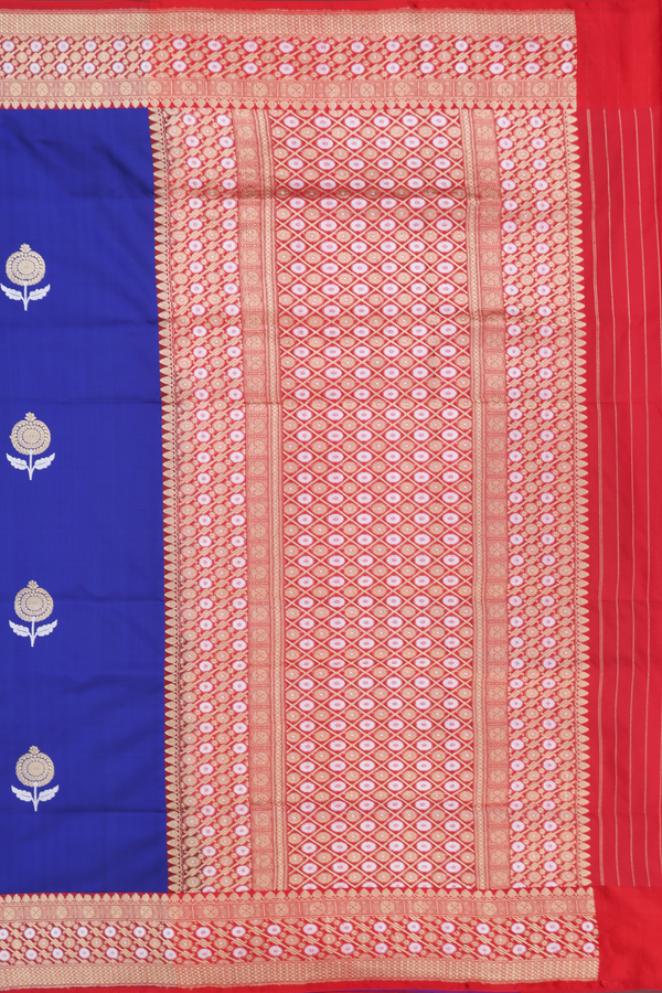 Banarasi Silk Saree In Royal Blue With Floral Motifs