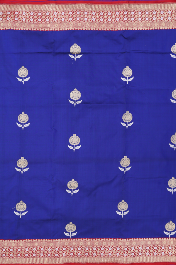 Banarasi Silk Saree In Royal Blue With Floral Motifs