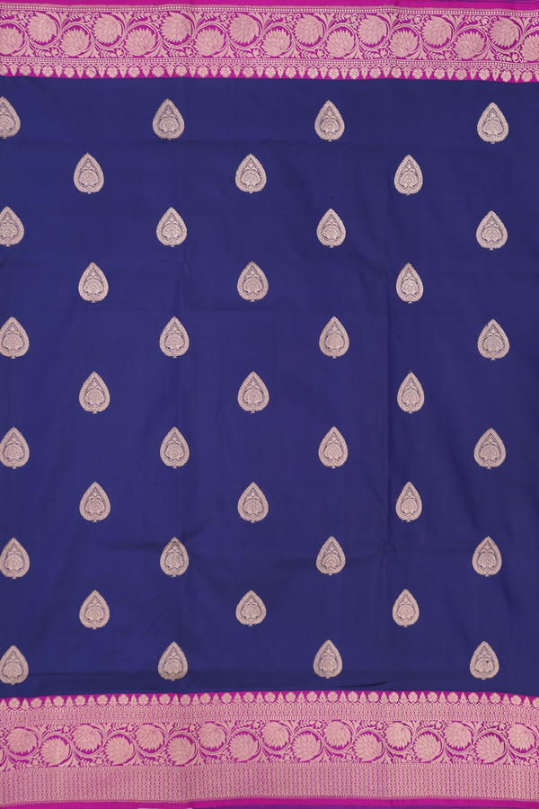 Banarasi Silk Saree In Navy Blue With Thilagam Motifs