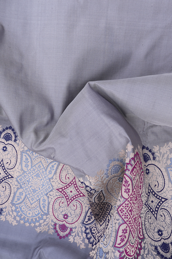 Banarasi Silk Saree In Grey With Zari Border