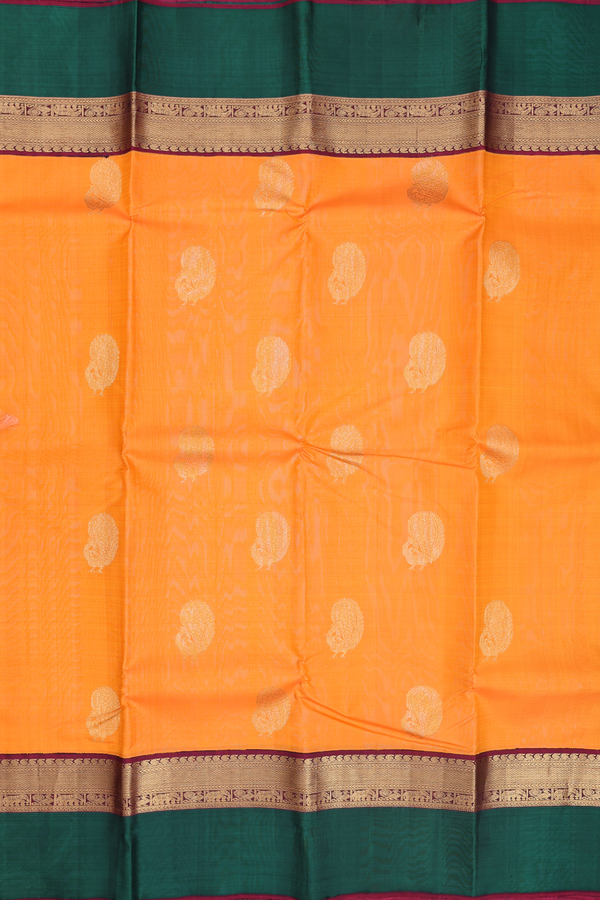 Kanchipuram Silk Saree In Royal Orange With Peacock Motifs