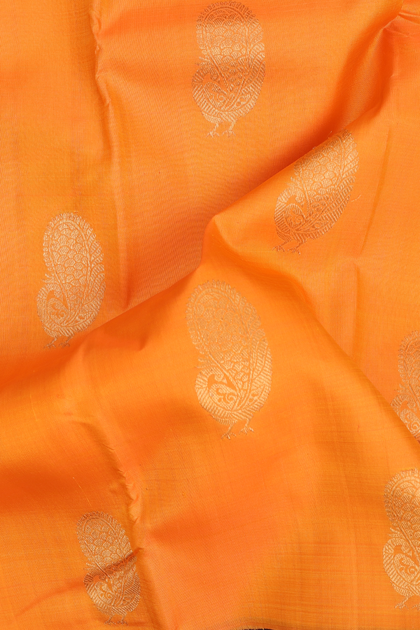 Kanchipuram Silk Saree In Royal Orange With Peacock Motifs