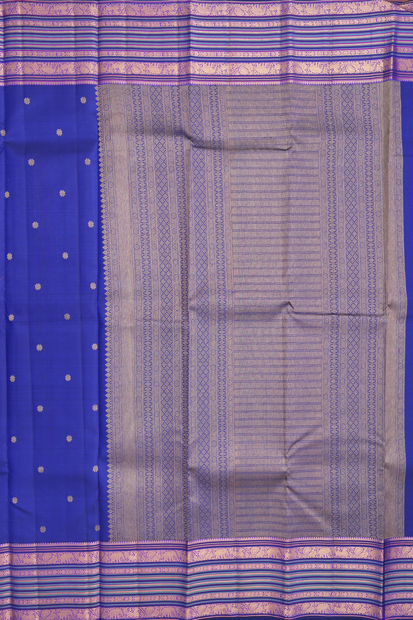 Kanchipuram Silk Saree In Royal Blue With Floral Buttas