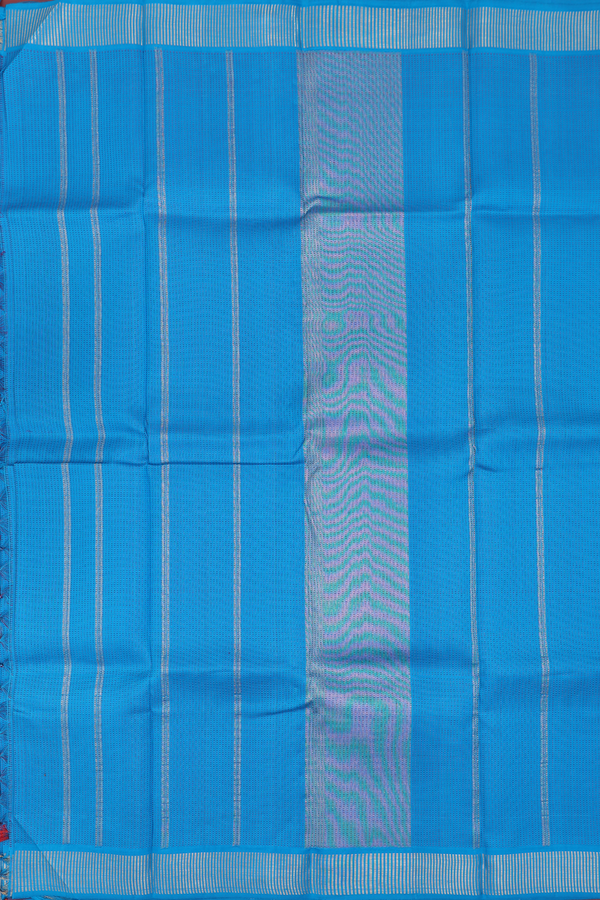 Kanchipuram Silk Saree In Cerulean Blue With Stripes Design