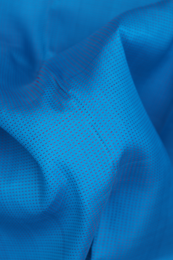Kanchipuram Silk Saree In Cerulean Blue With Stripes Design