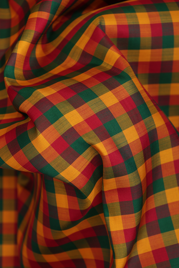Kanchipuram Silk Saree In Multicolor With Checks Design