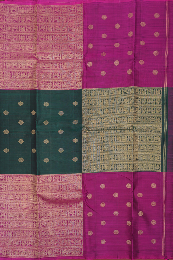 Kanchipuram Silk Saree In Purple And Green With Zari Buttas