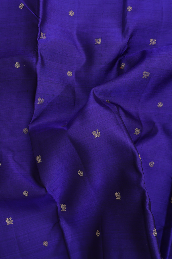 Kanchipuram Silk Saree In Royal Blue With Peacock Buttas