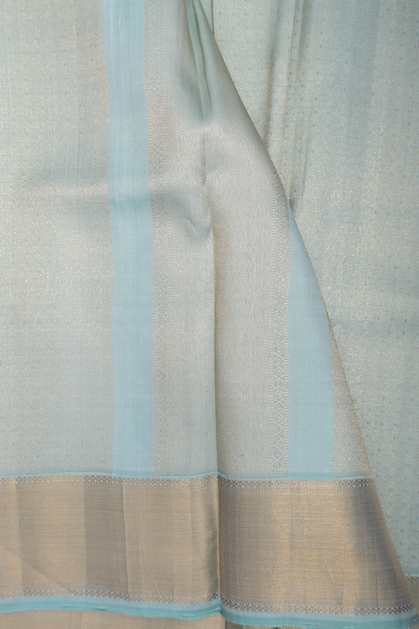 Twill Weave Border Mint Blue Silk Dhoti With Angavastram Set