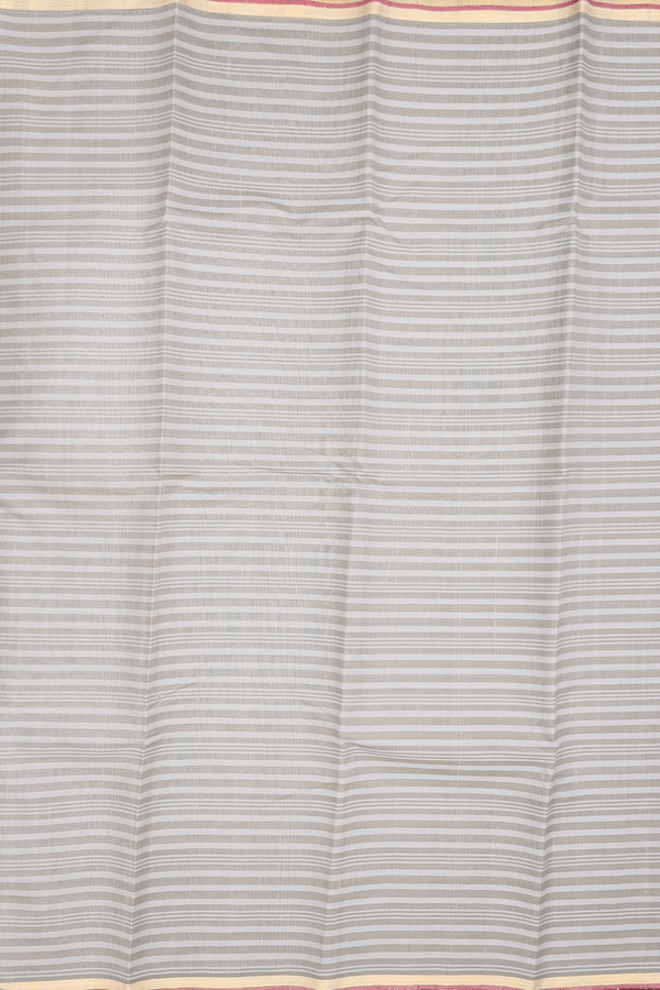 Kanchipuram Silk Saree In Grey With Stripes Design