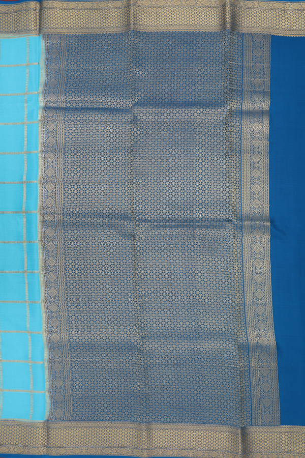 Mysore Silk Saree In Sky Blue With Checks Design