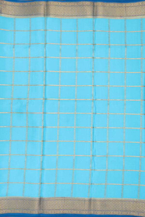 Mysore Silk Saree In Sky Blue With Checks Design