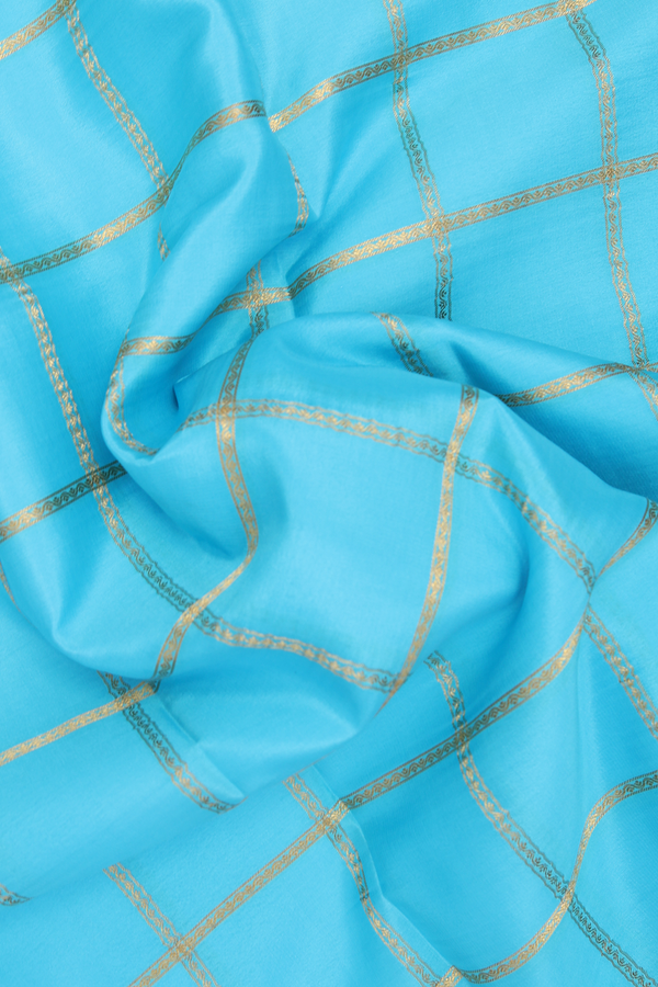 Mysore Silk Saree In Sky Blue With Checks Design