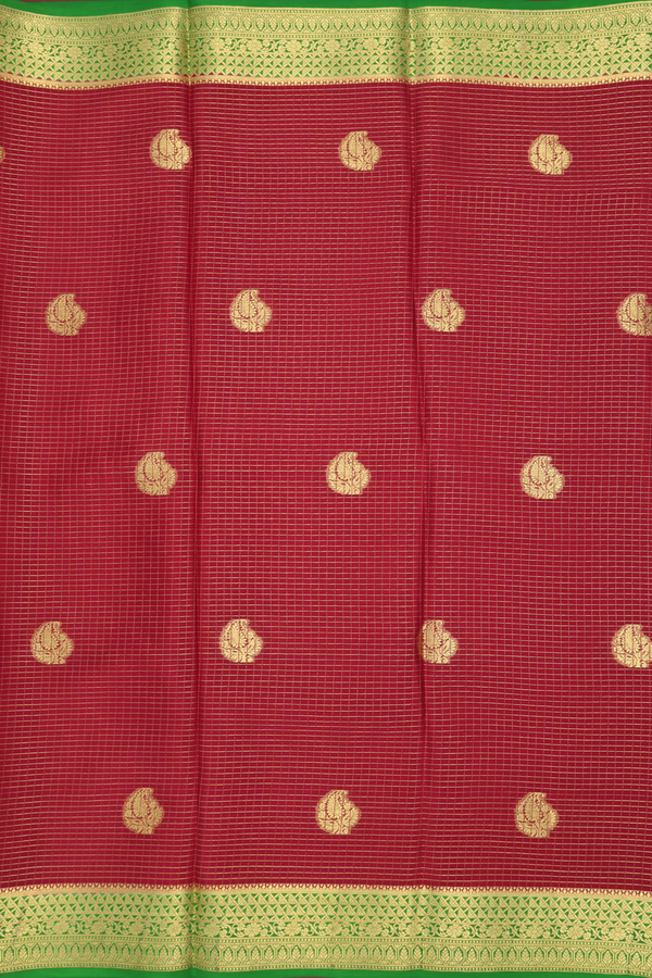 Mysore Silk Saree In Ruby Red With Checks Design