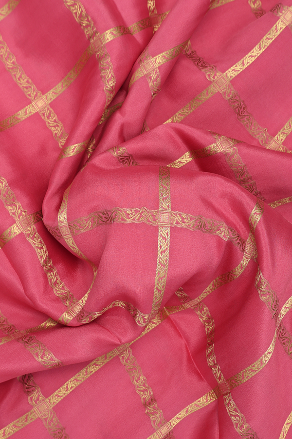 Mysore Silk Saree In Peach Pink With Checks Design
