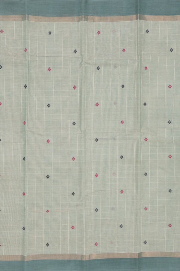 Kanchi Cotton Saree In Sage Green Along Checks With Buttas