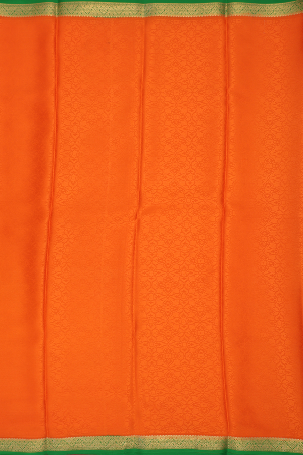 Mysore Silk Saree In Orange With Threadwork Design