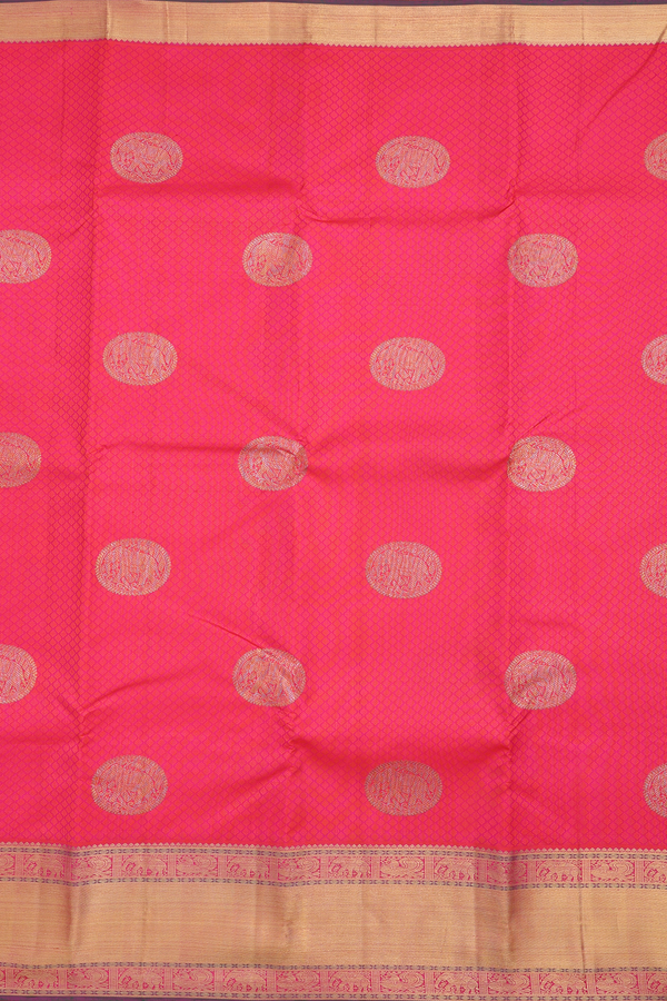 Kanchipuram Silk Saree In Rani Pink With Jacquard Design