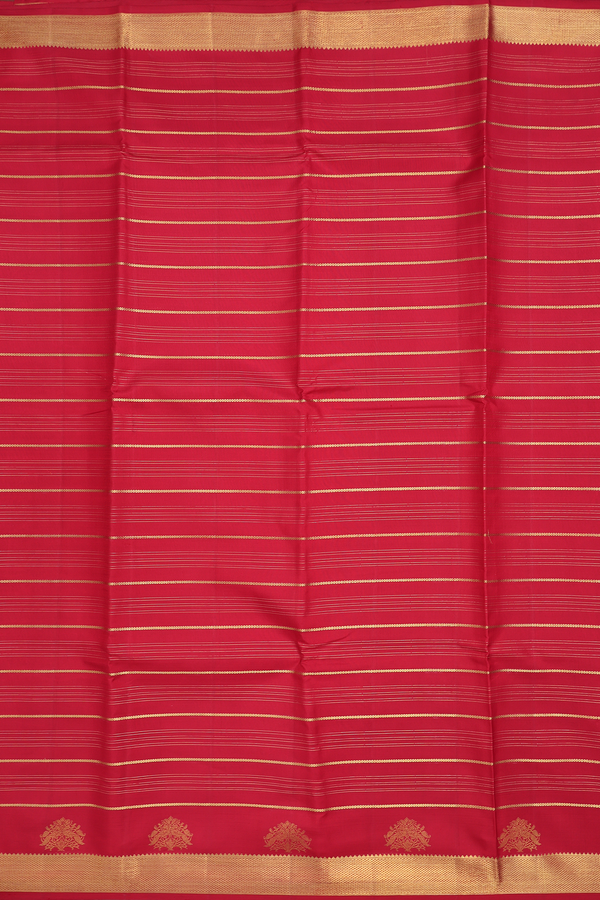 Kanchipuram Silk Saree In Crimson Red With Stripes Design