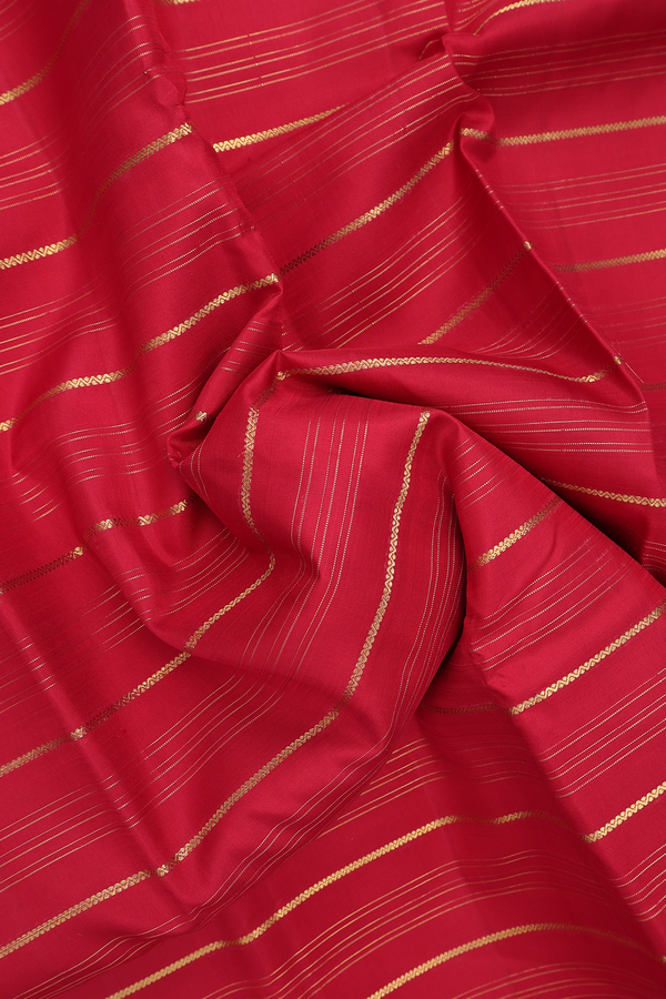 Kanchipuram Silk Saree In Crimson Red With Stripes Design