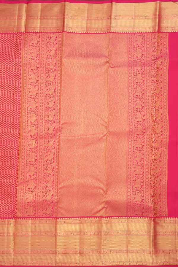 Kanchipuram Silk Saree In Rani Pink With Floral Design