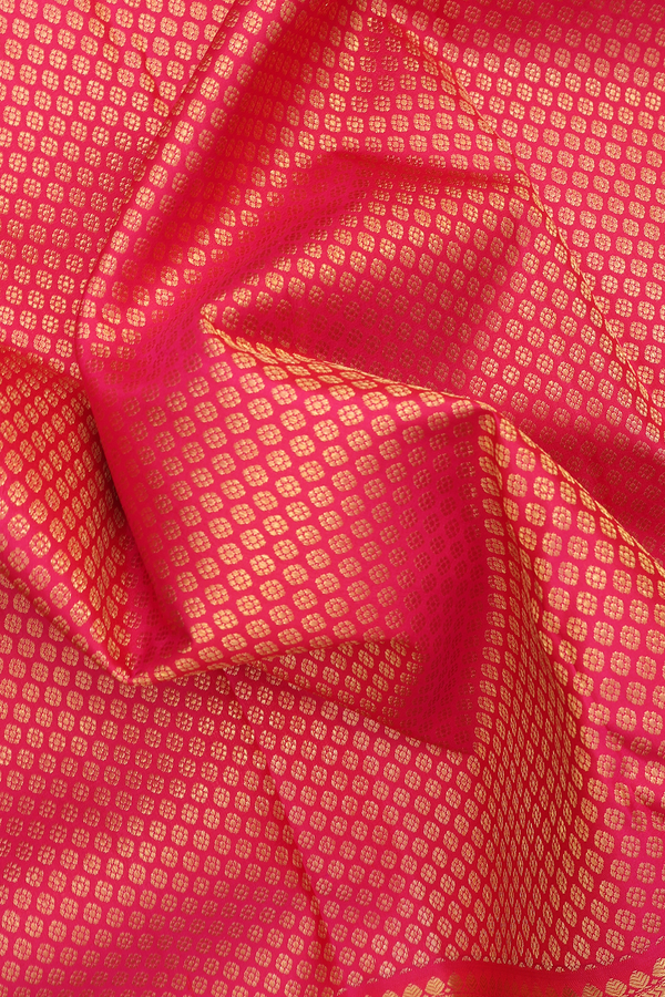 Kanchipuram Silk Saree In Rani Pink With Floral Design