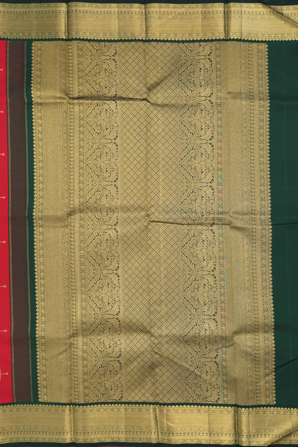 Kanchipuram Silk Saree In Crimson Red With Peacock Buttas