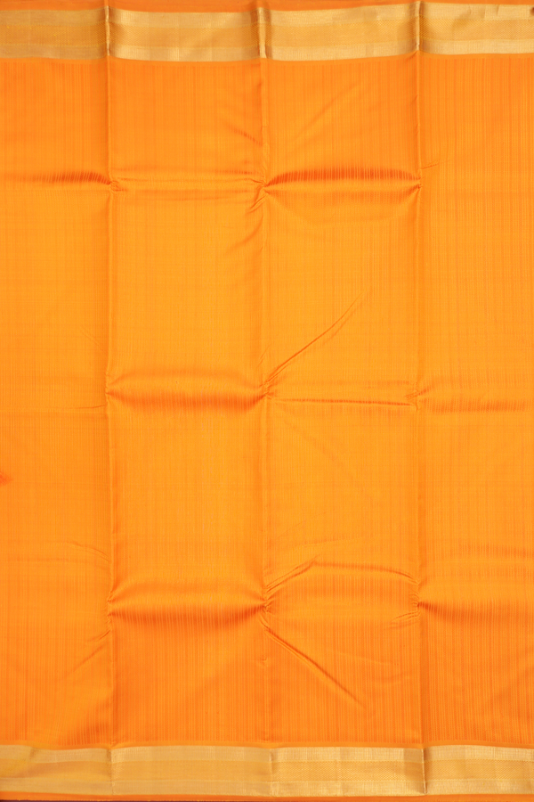 Kanchipuram Silk Saree Royal Orange With Threadwork Stripes
