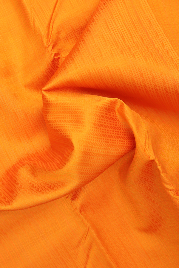 Kanchipuram Silk Saree Royal Orange With Threadwork Stripes