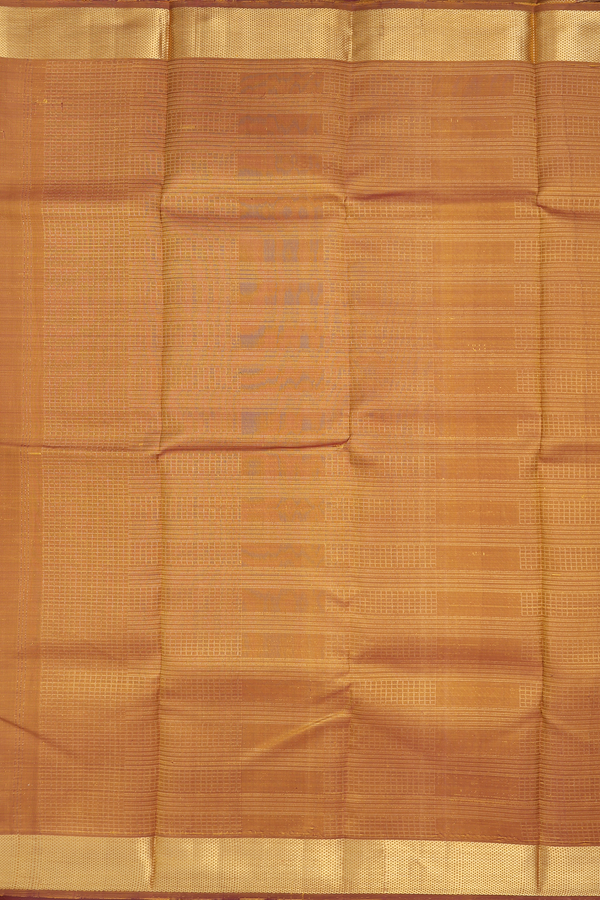 Kanchipuram Silk Saree In Golden Brown With Temple Design