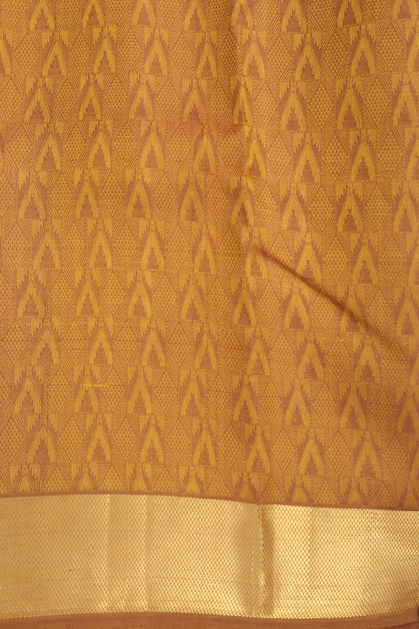Kanchipuram Silk Saree In Golden Brown With Temple Design