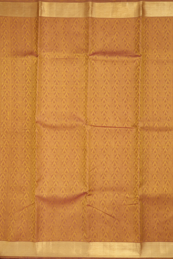 Kanchipuram Silk Saree In Golden Brown With Temple Design