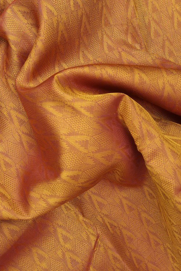 Kanchipuram Silk Saree In Golden Brown With Temple Design